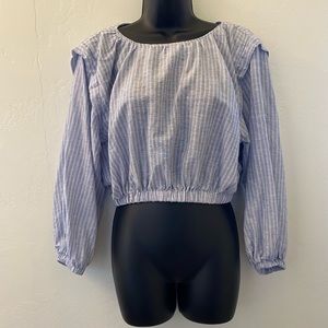 Zara blue & white strip crop blouse size XS